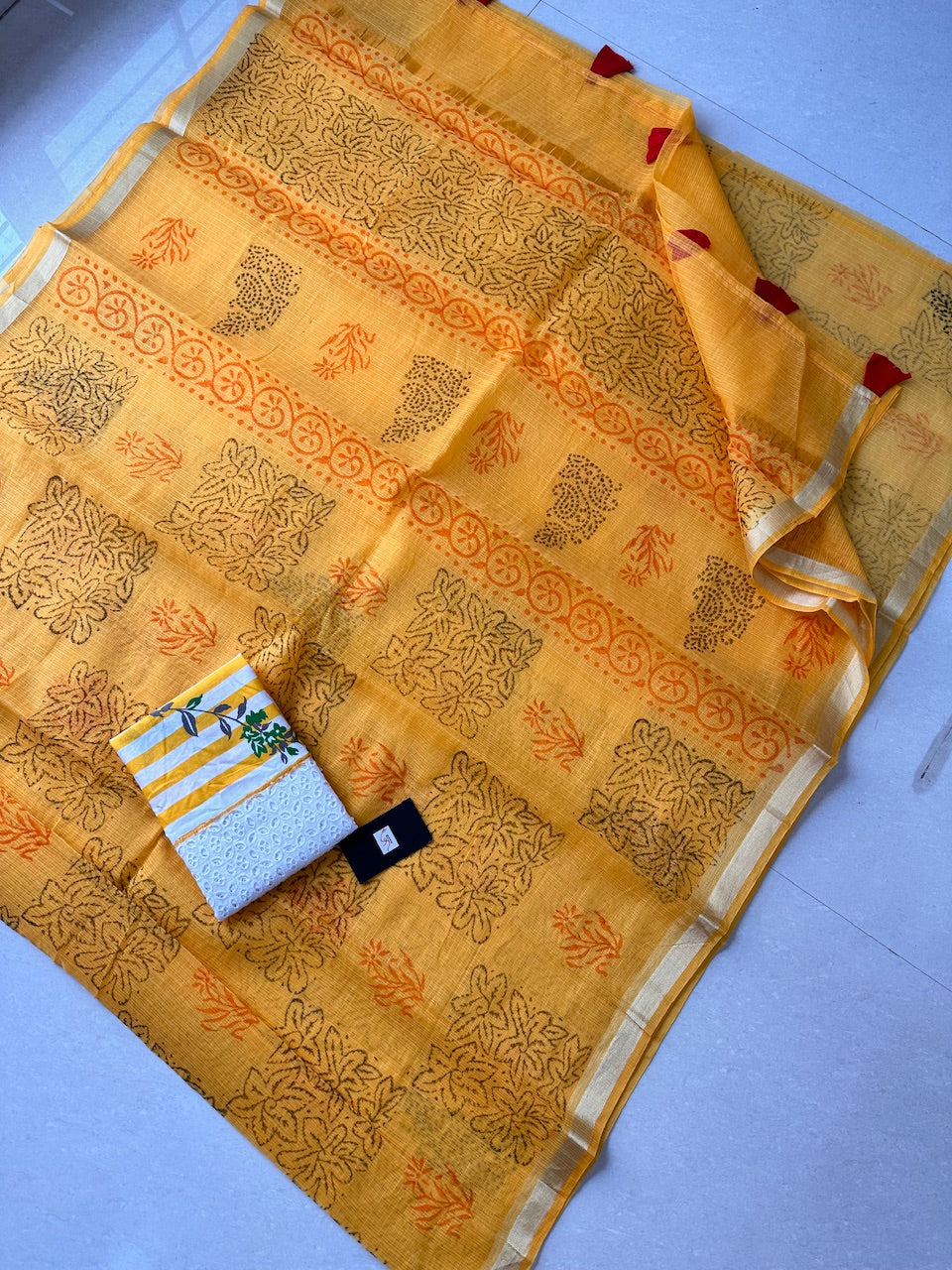 HandBlock Printed Cotton Doria Saree