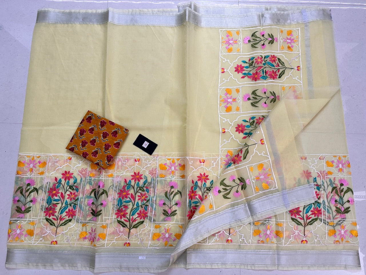 Embroidered Kota Cotton Doria Saree