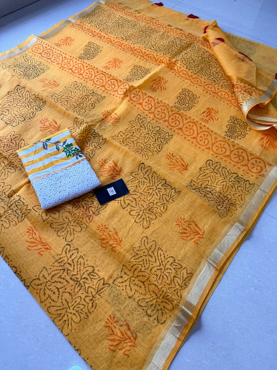 HandBlock Printed Cotton Doria Saree