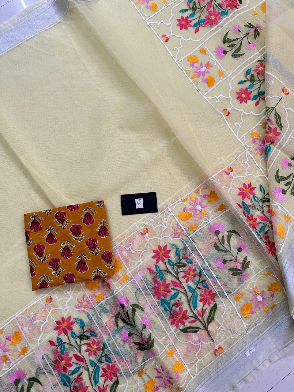 Embroidered Kota Cotton Doria Saree