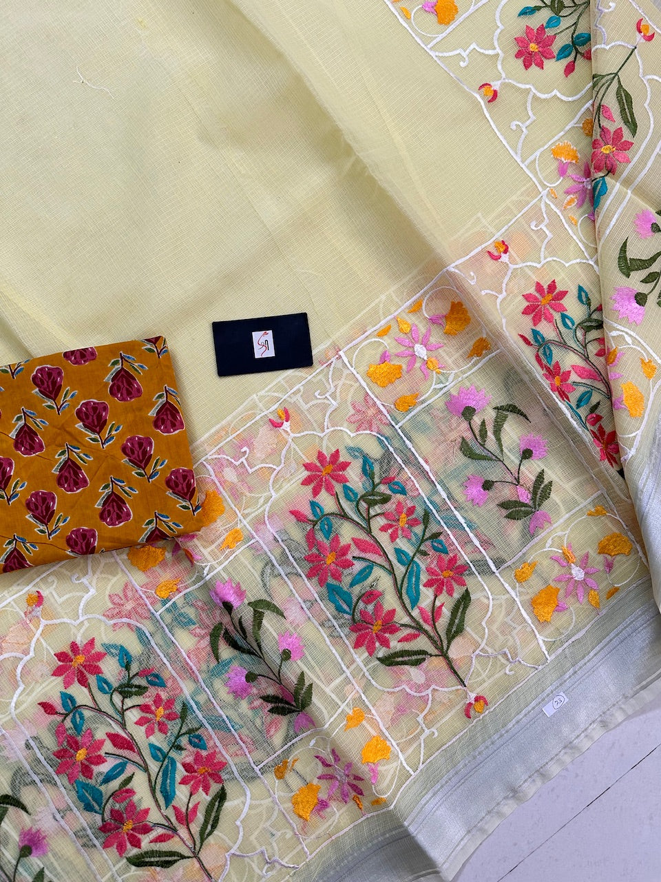 Embroidered Kota Cotton Doria Saree