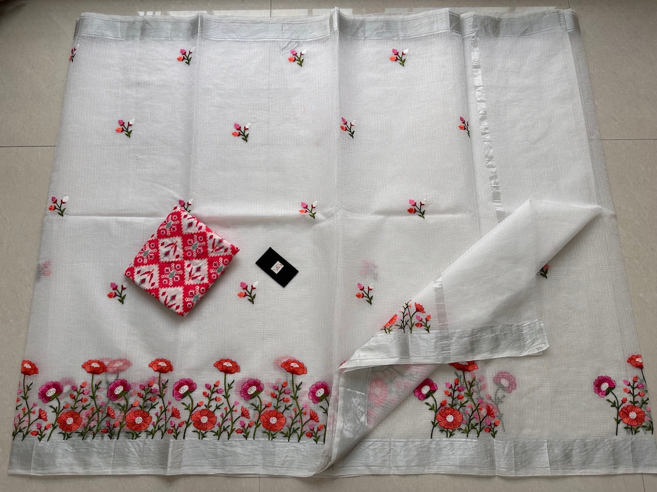 Embroidered Kota Cotton Doria Saree