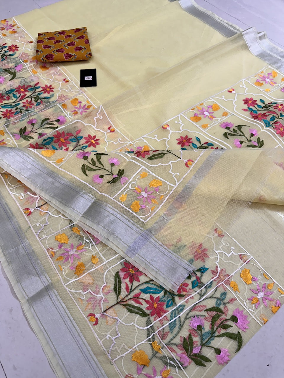 Embroidered Kota Cotton Doria Saree