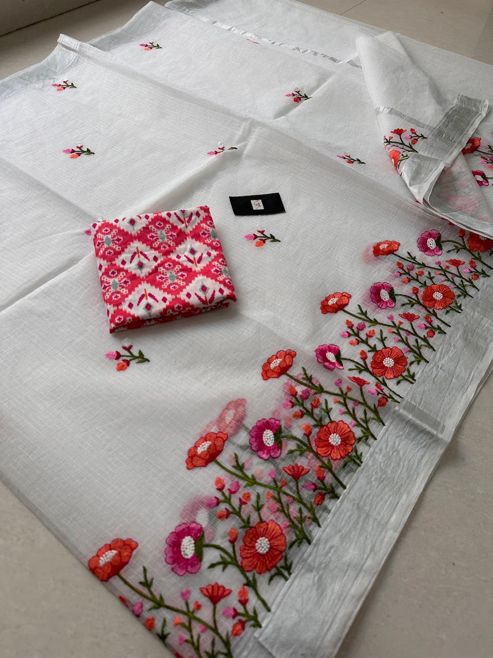 Embroidered Kota Cotton Doria Saree