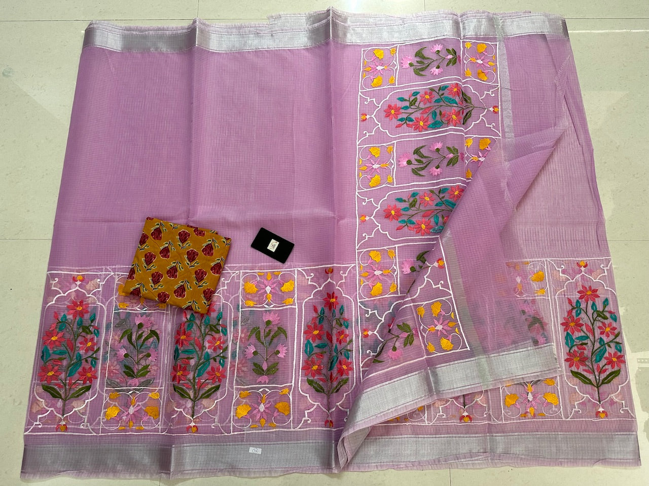 Embroidered Kota Cotton Doria Saree