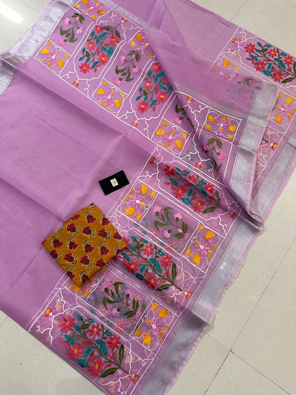 Embroidered Kota Cotton Doria Saree