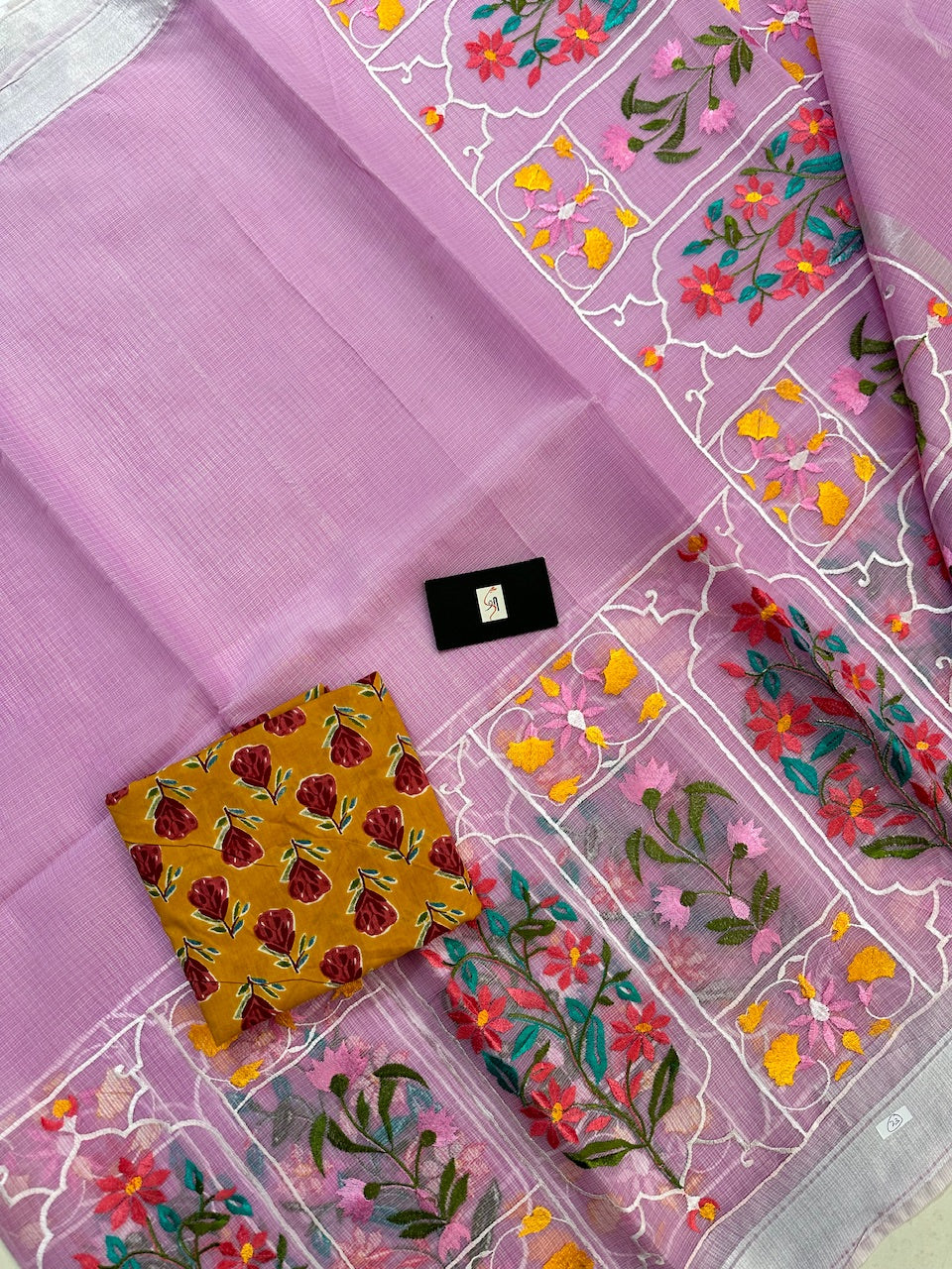 Embroidered Kota Cotton Doria Saree