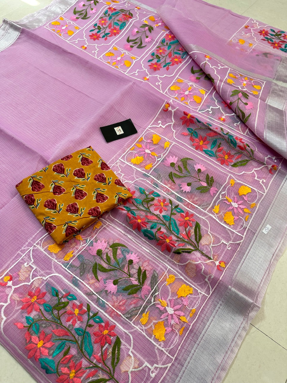 Embroidered Kota Cotton Doria Saree