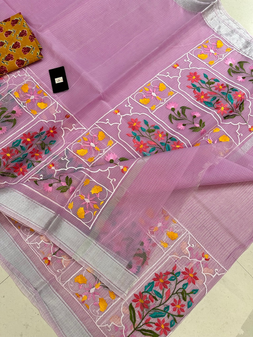 Embroidered Kota Cotton Doria Saree