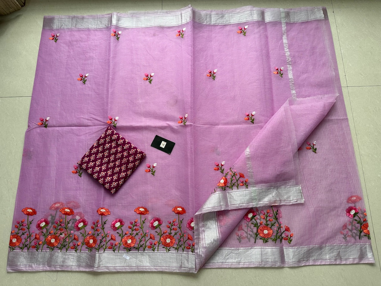 Embroidered Kota Cotton Doria Saree