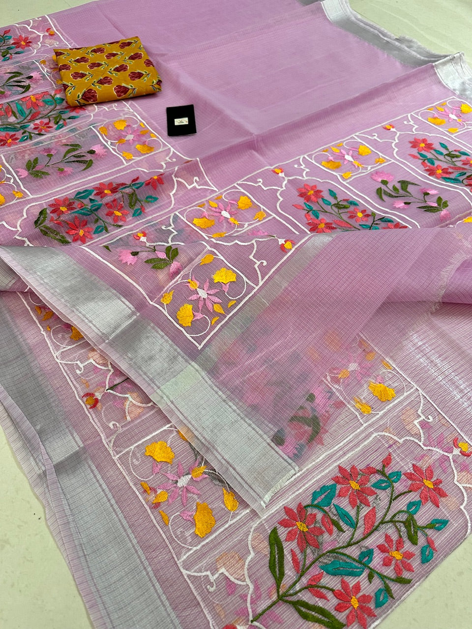 Embroidered Kota Cotton Doria Saree