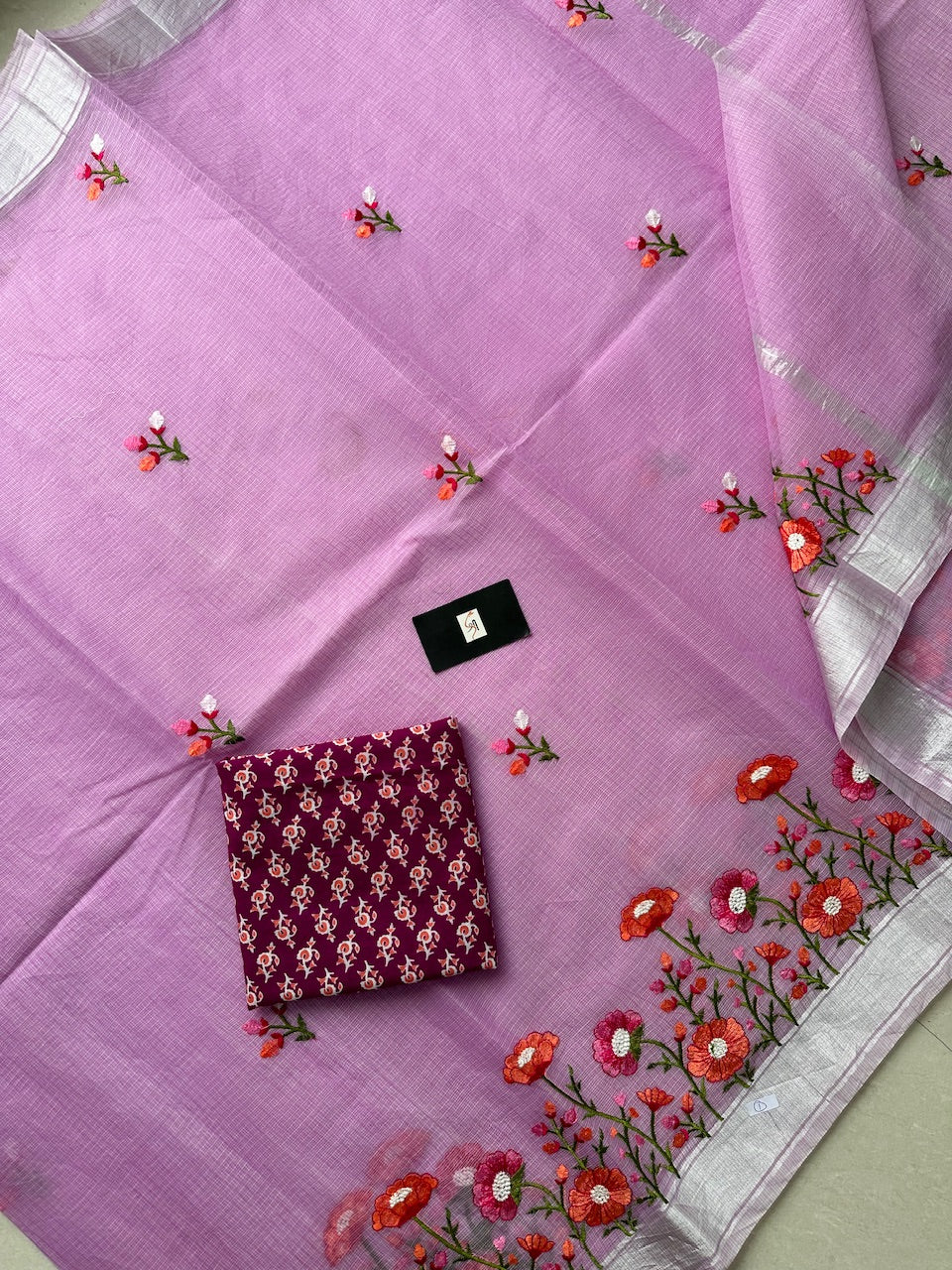 Embroidered Kota Cotton Doria Saree