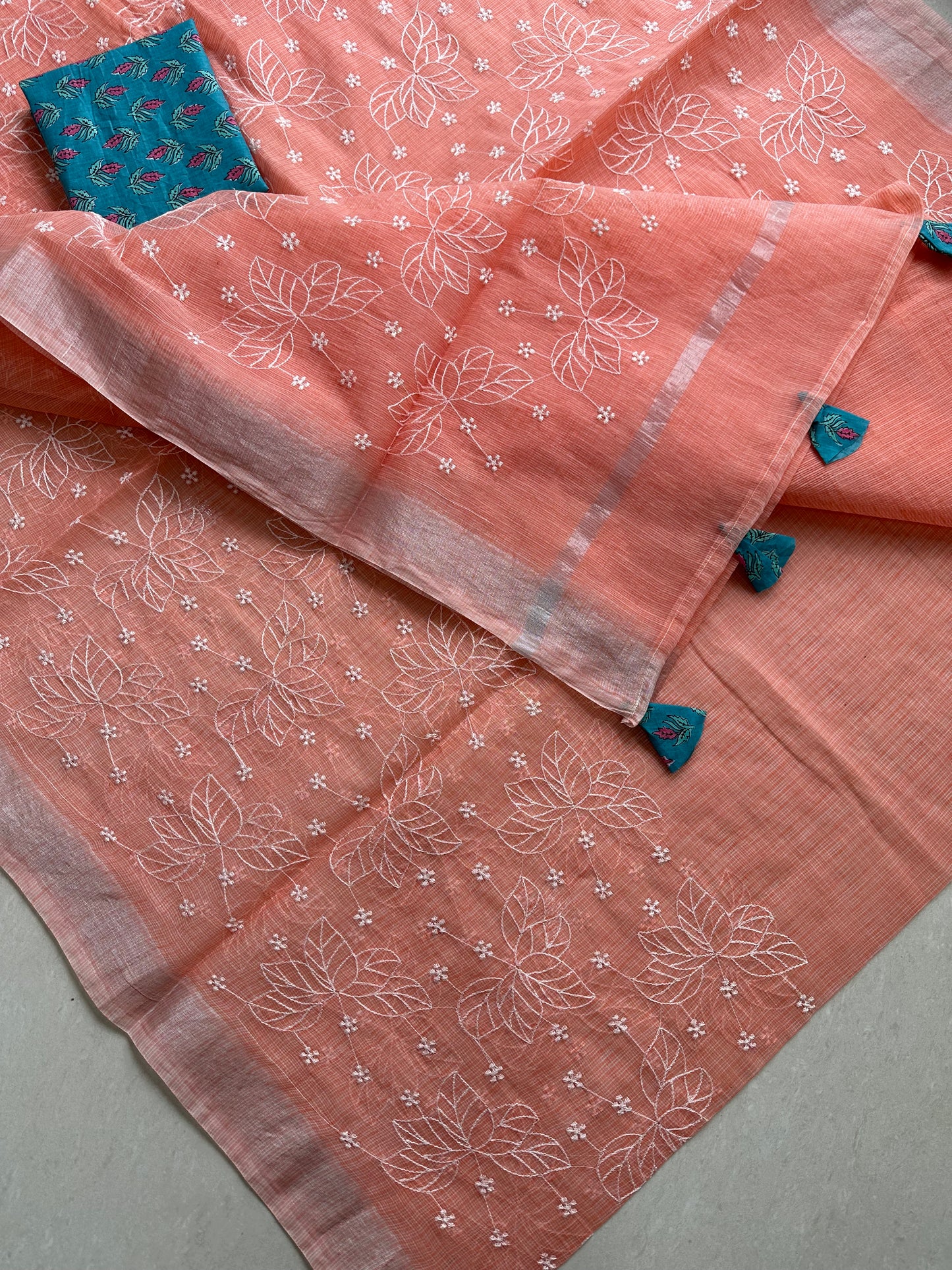 Embroidered Kota Cotton Doria Saree