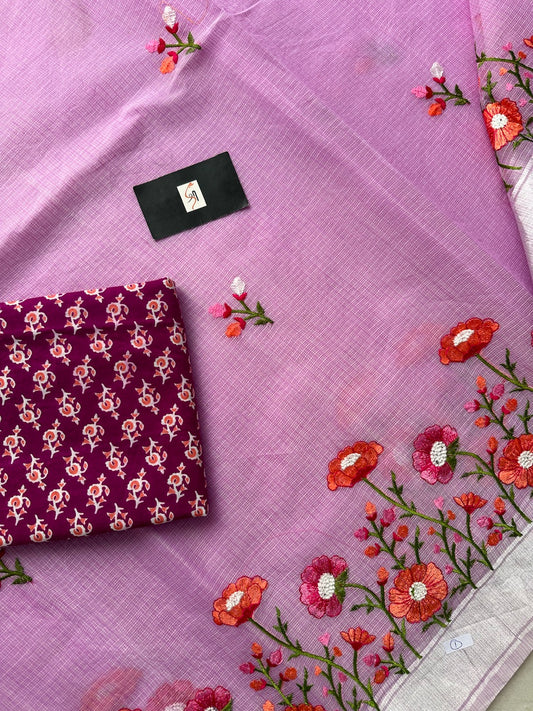 Embroidered Kota Cotton Doria Saree