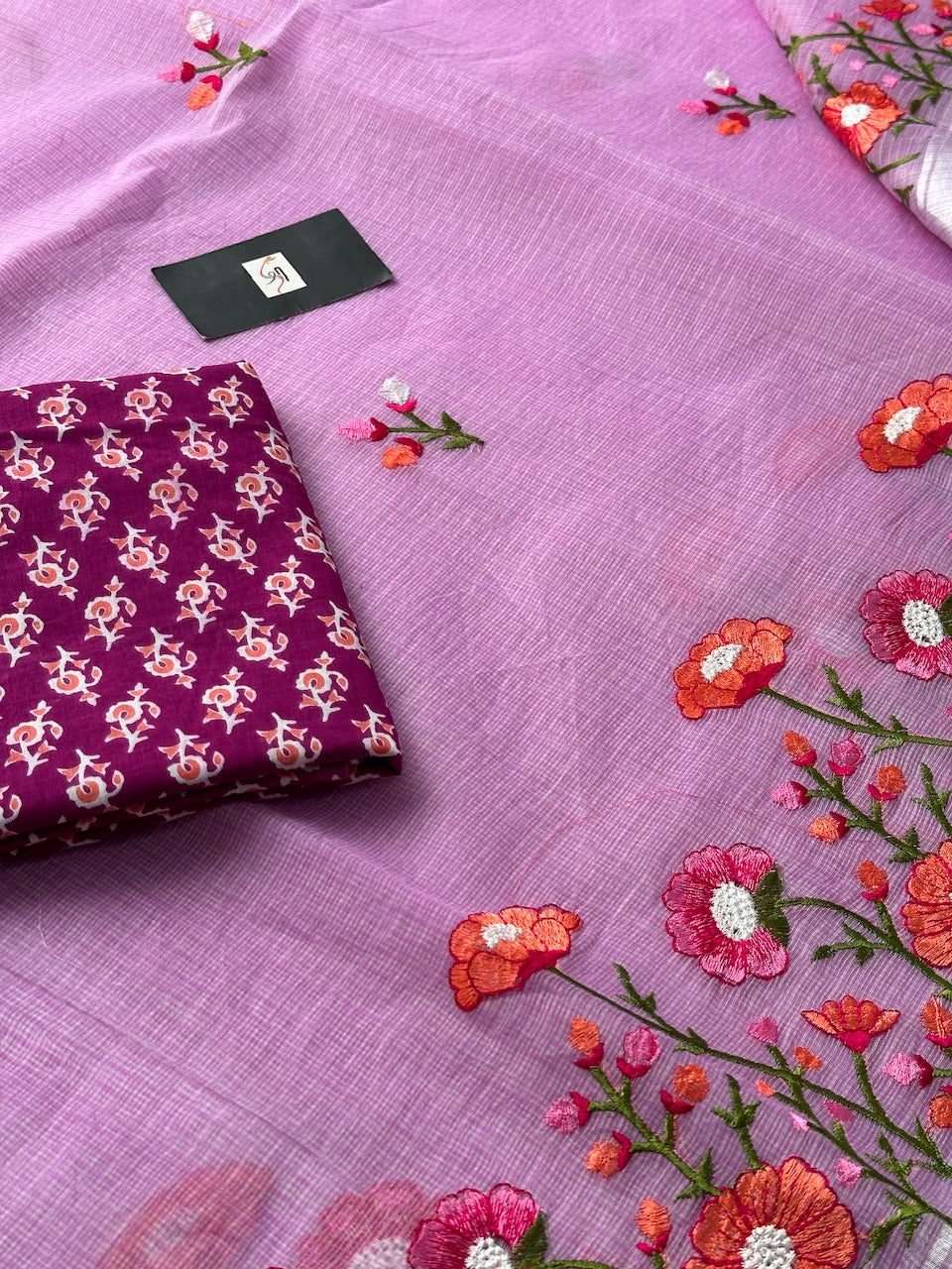 Embroidered Kota Cotton Doria Saree