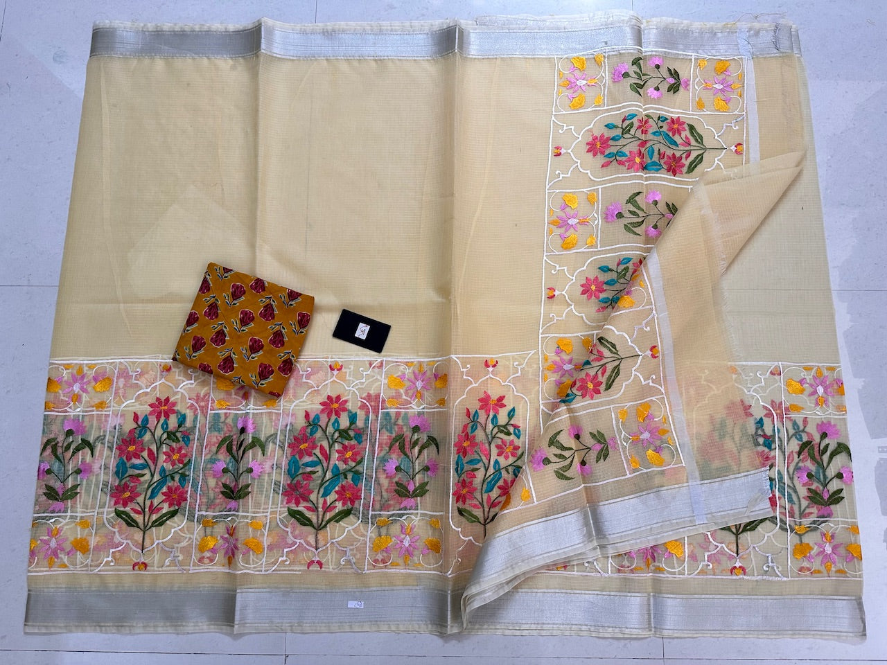 Embroidered Kota Cotton Doria Saree