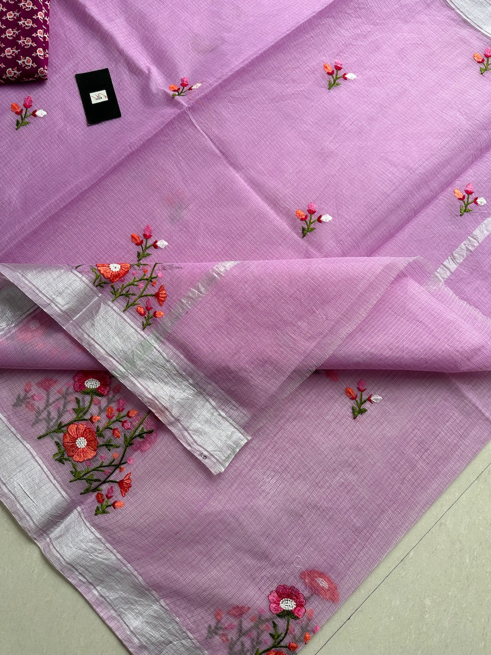 Embroidered Kota Cotton Doria Saree