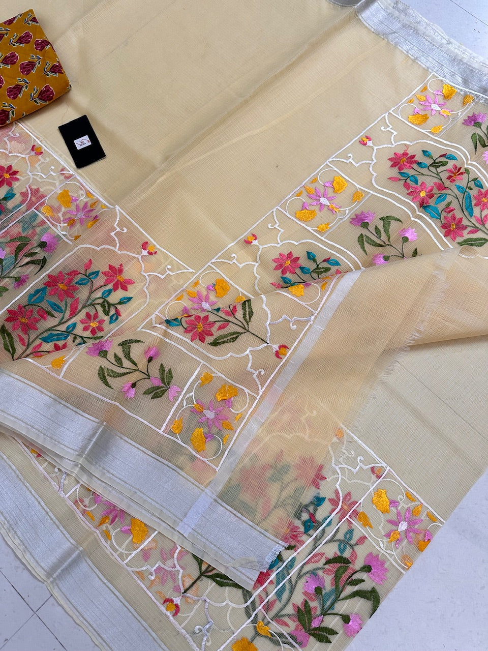 Embroidered Kota Cotton Doria Saree