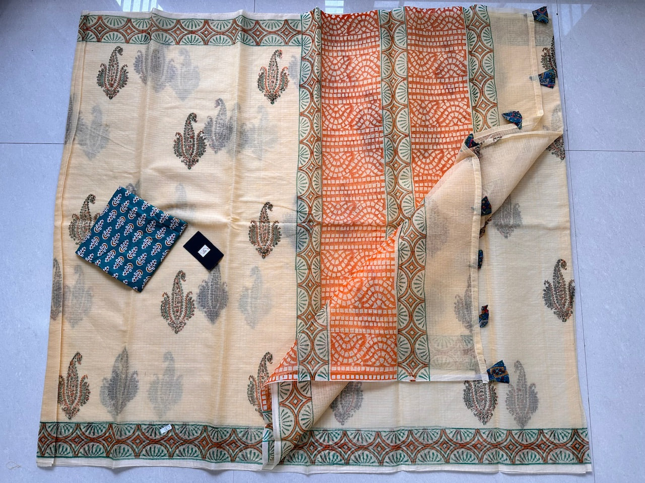 HandBlock Printed Kota Cotton Doria Saree