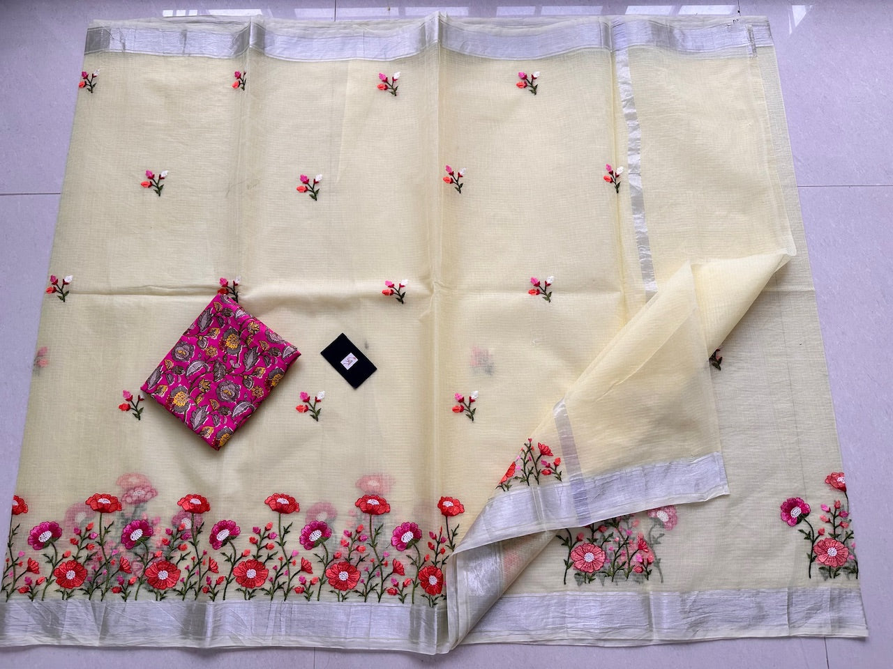 Embroidered Kota Cotton Doria Saree