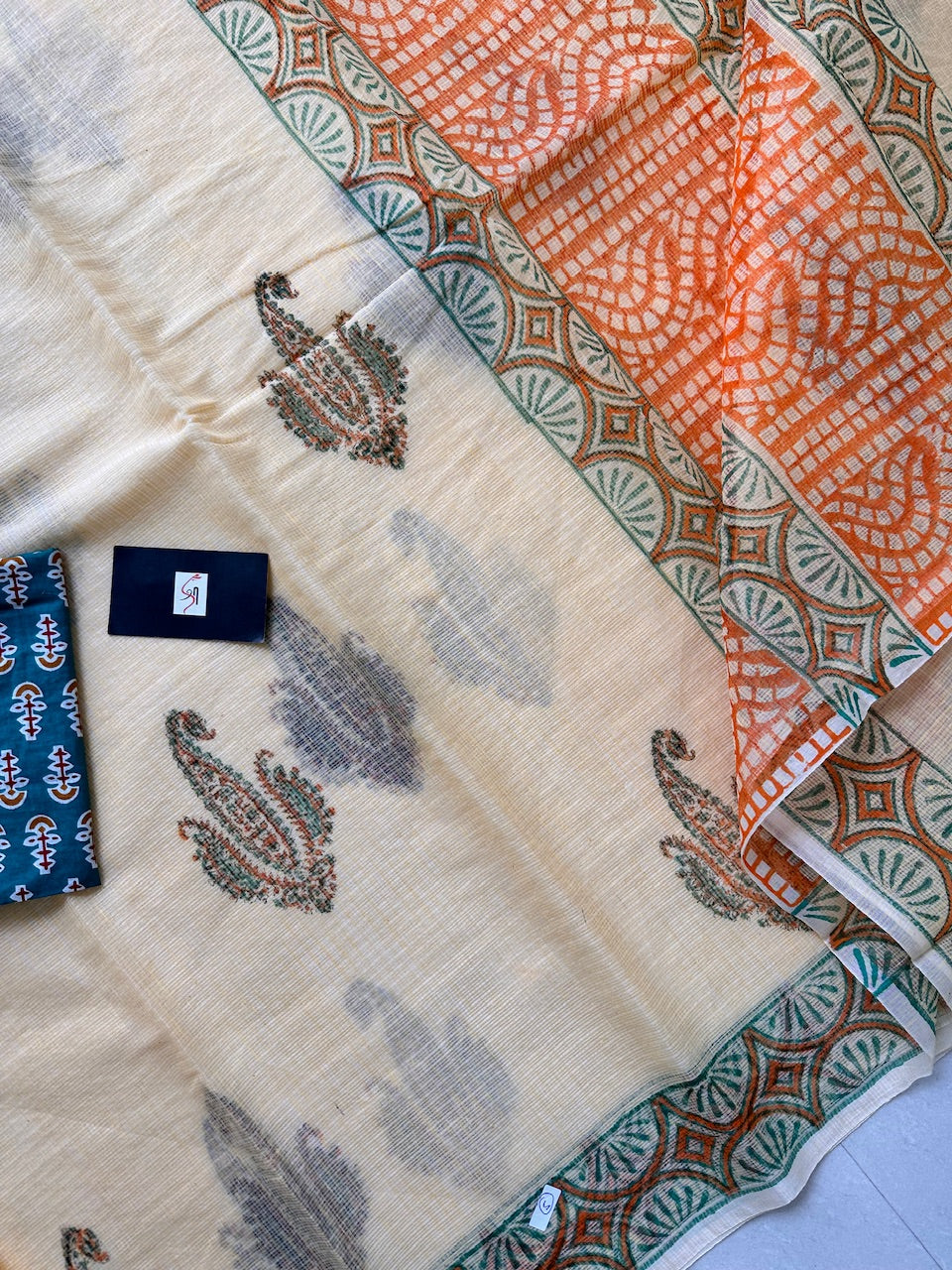 HandBlock Printed Kota Cotton Doria Saree