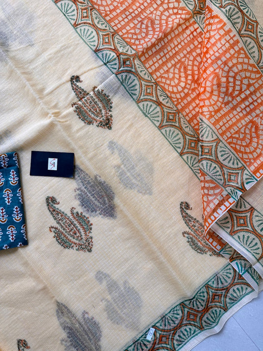 HandBlock Printed Kota Cotton Doria Saree