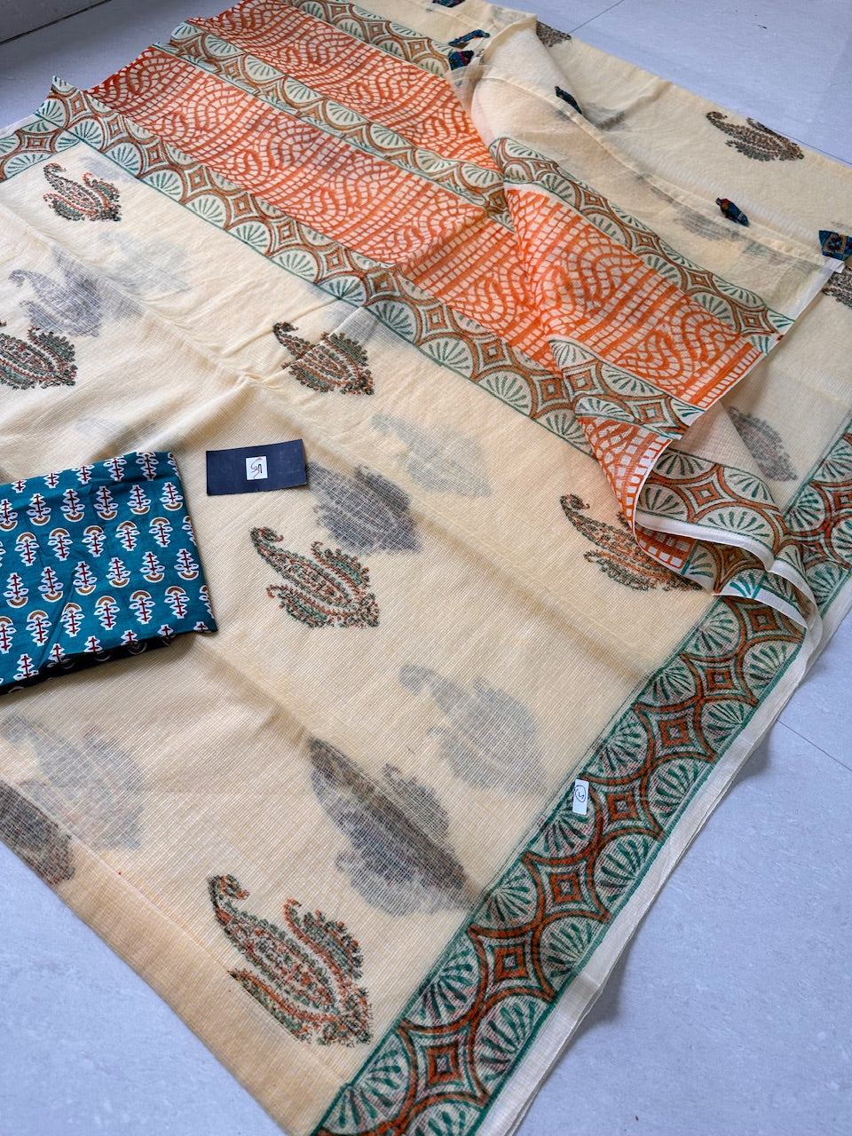 HandBlock Printed Kota Cotton Doria Saree