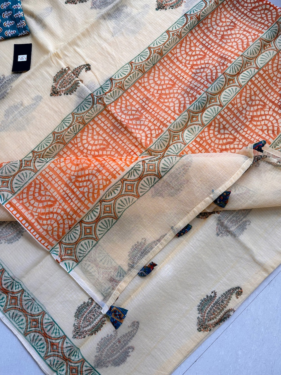 HandBlock Printed Kota Cotton Doria Saree