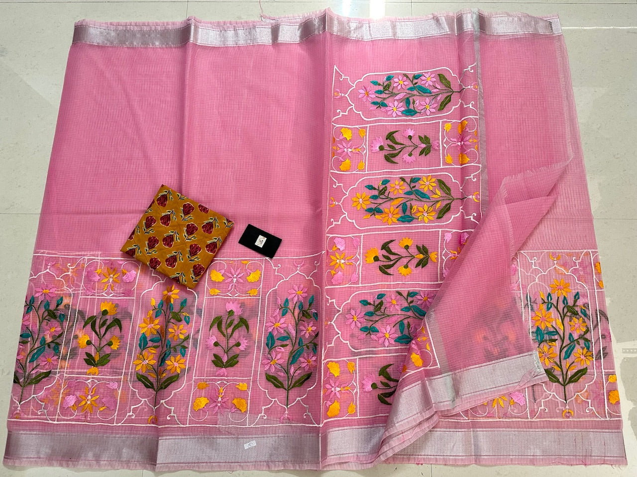 Embroidered Kota Cotton Doria Saree