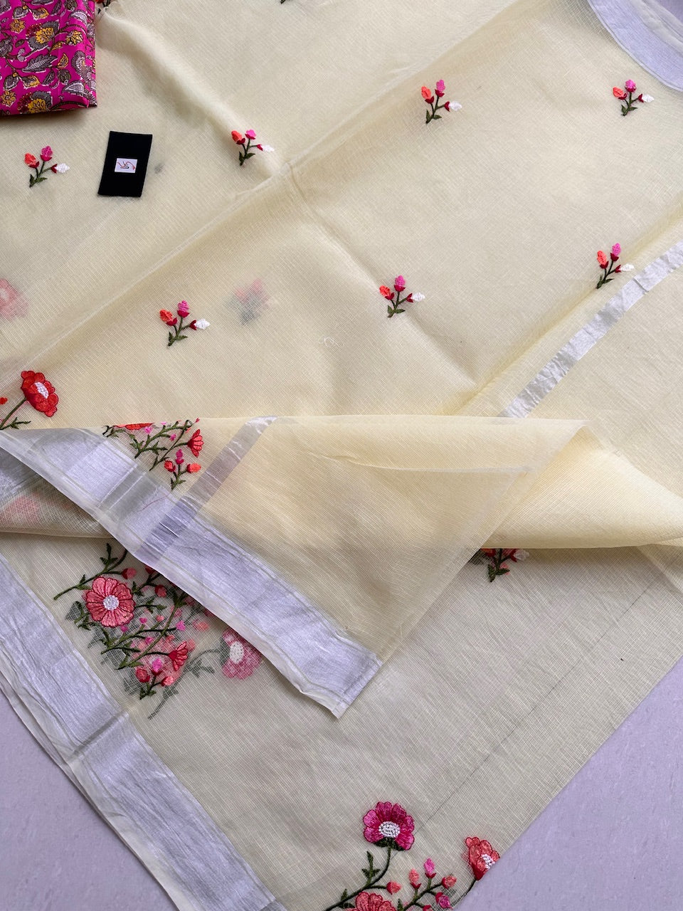 Embroidered Kota Cotton Doria Saree