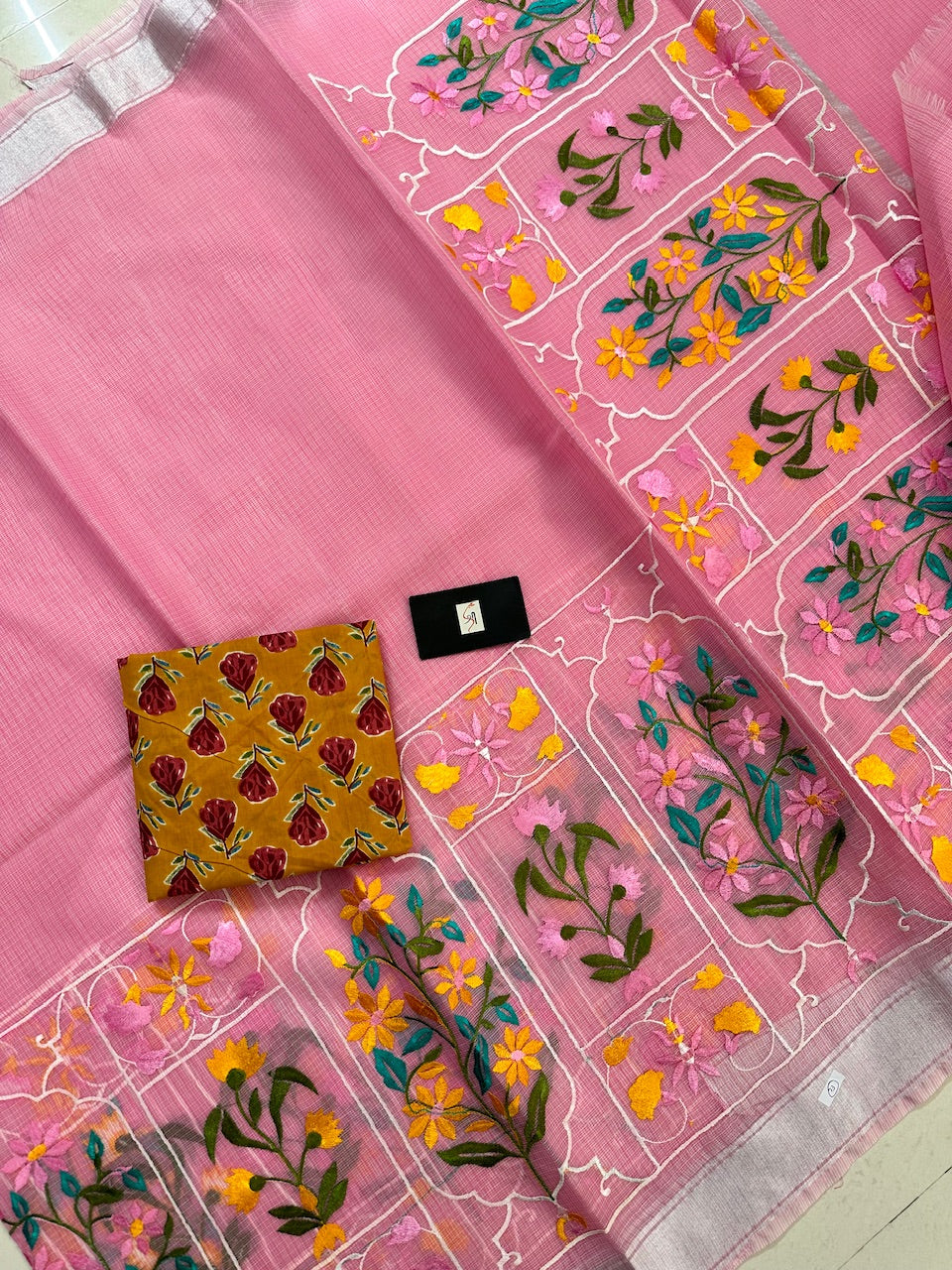 Embroidered Kota Cotton Doria Saree