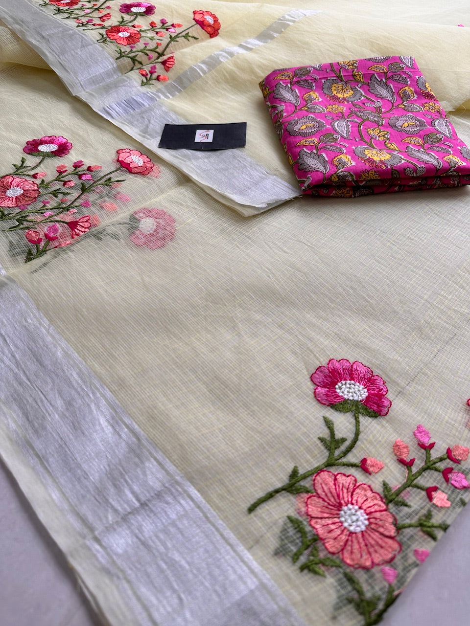 Embroidered Kota Cotton Doria Saree