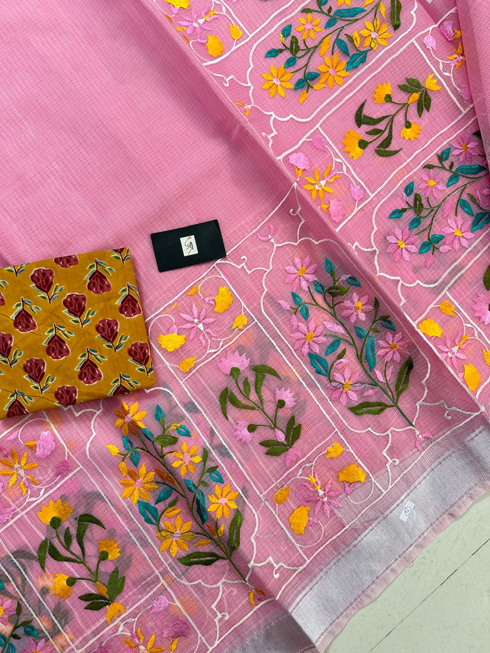 Embroidered Kota Cotton Doria Saree