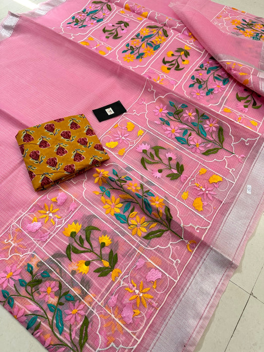 Embroidered Kota Cotton Doria Saree