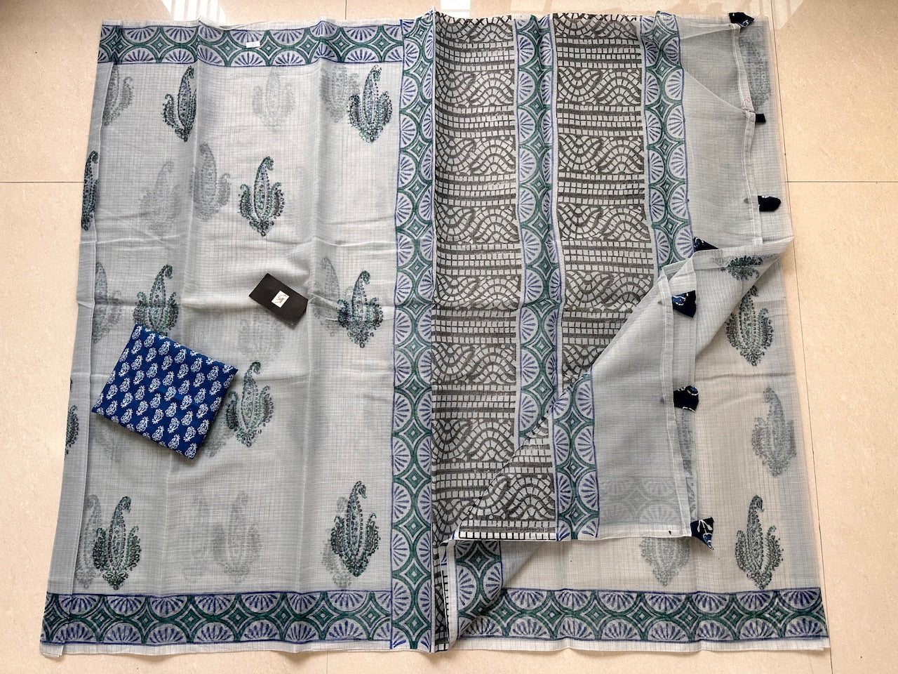 HandBlock Printed Kota Cotton Doria Saree