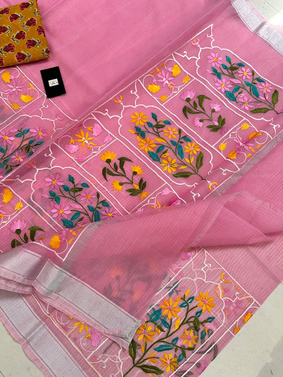 Embroidered Kota Cotton Doria Saree