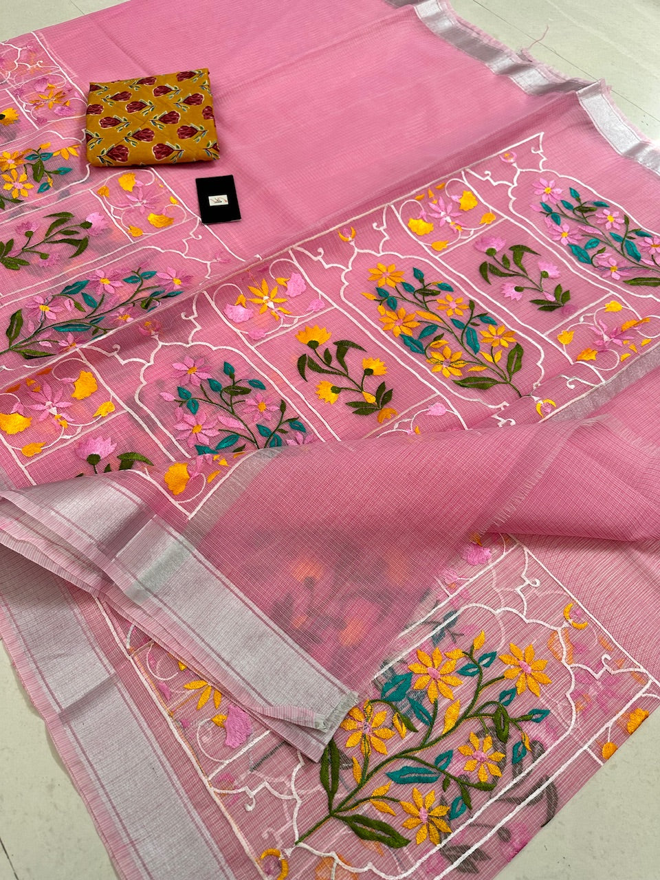 Embroidered Kota Cotton Doria Saree