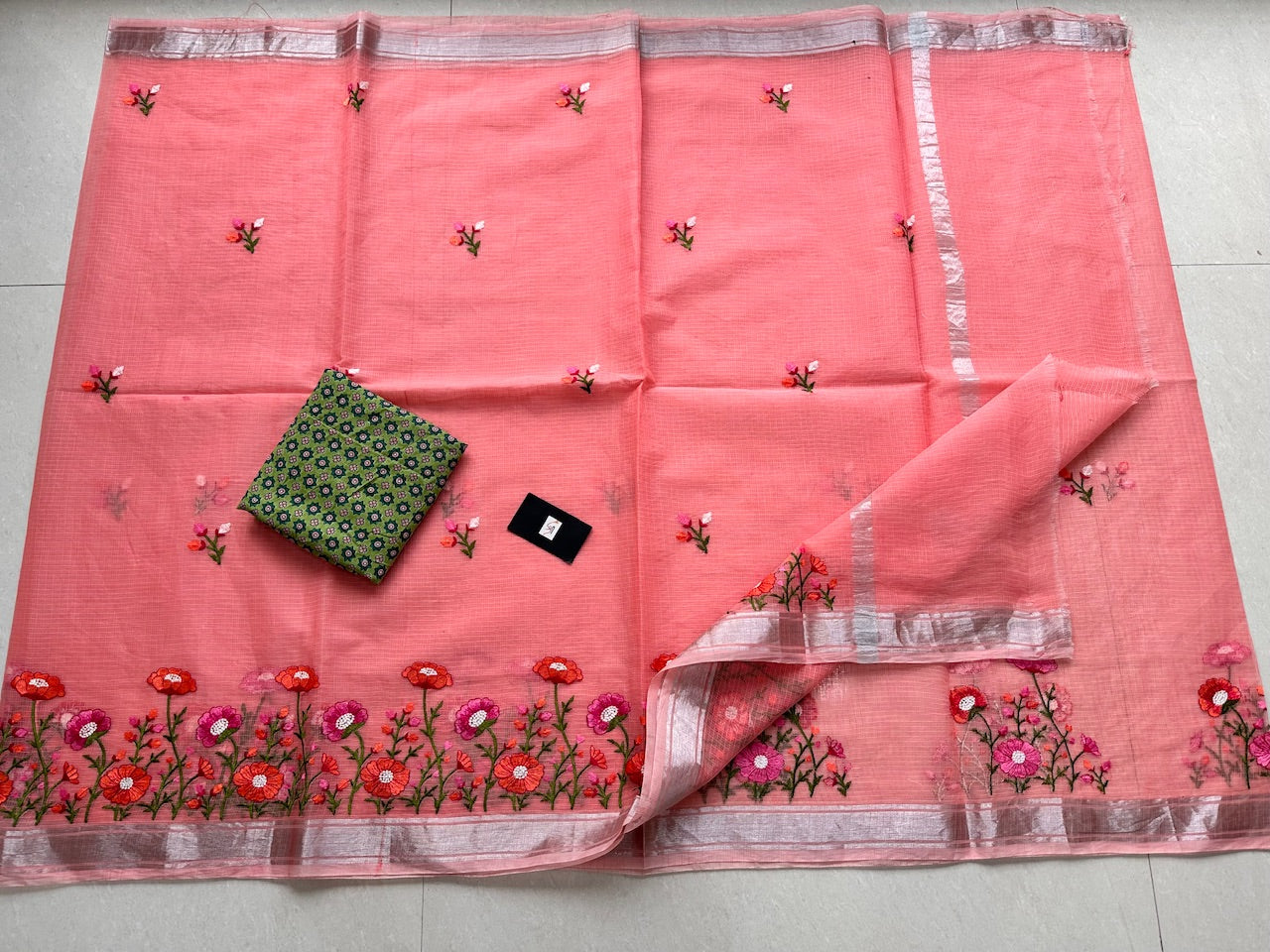 Embroidered Kota Cotton Doria Saree