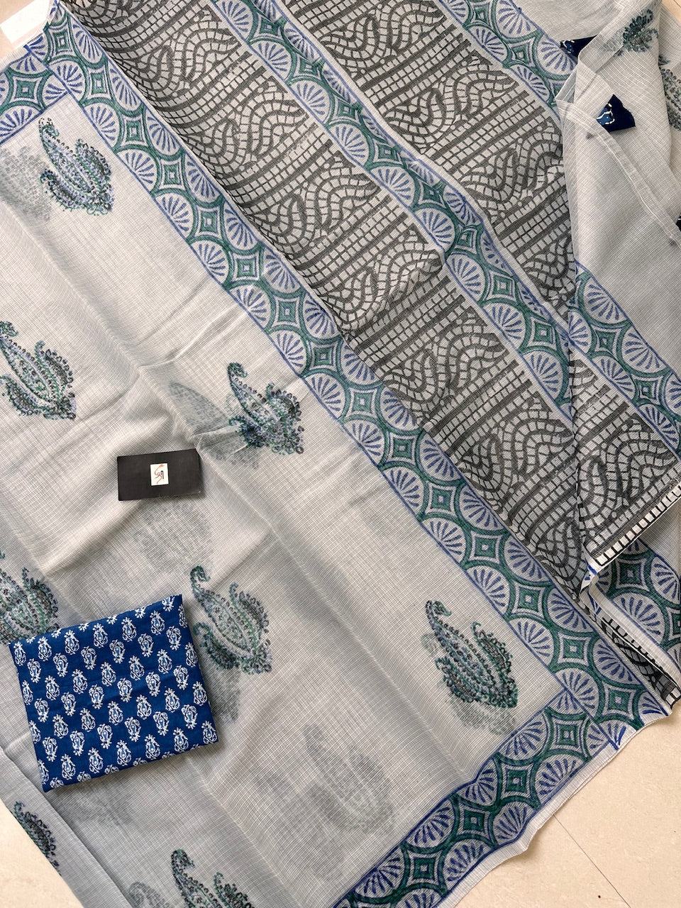 HandBlock Printed Kota Cotton Doria Saree