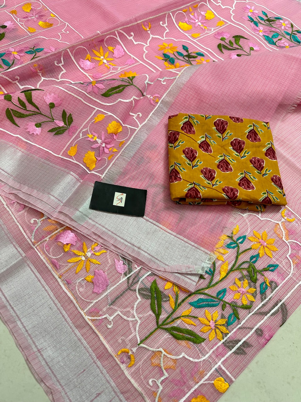 Embroidered Kota Cotton Doria Saree