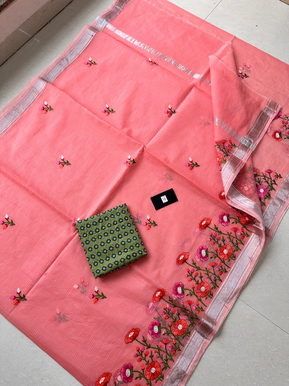 Embroidered Kota Cotton Doria Saree