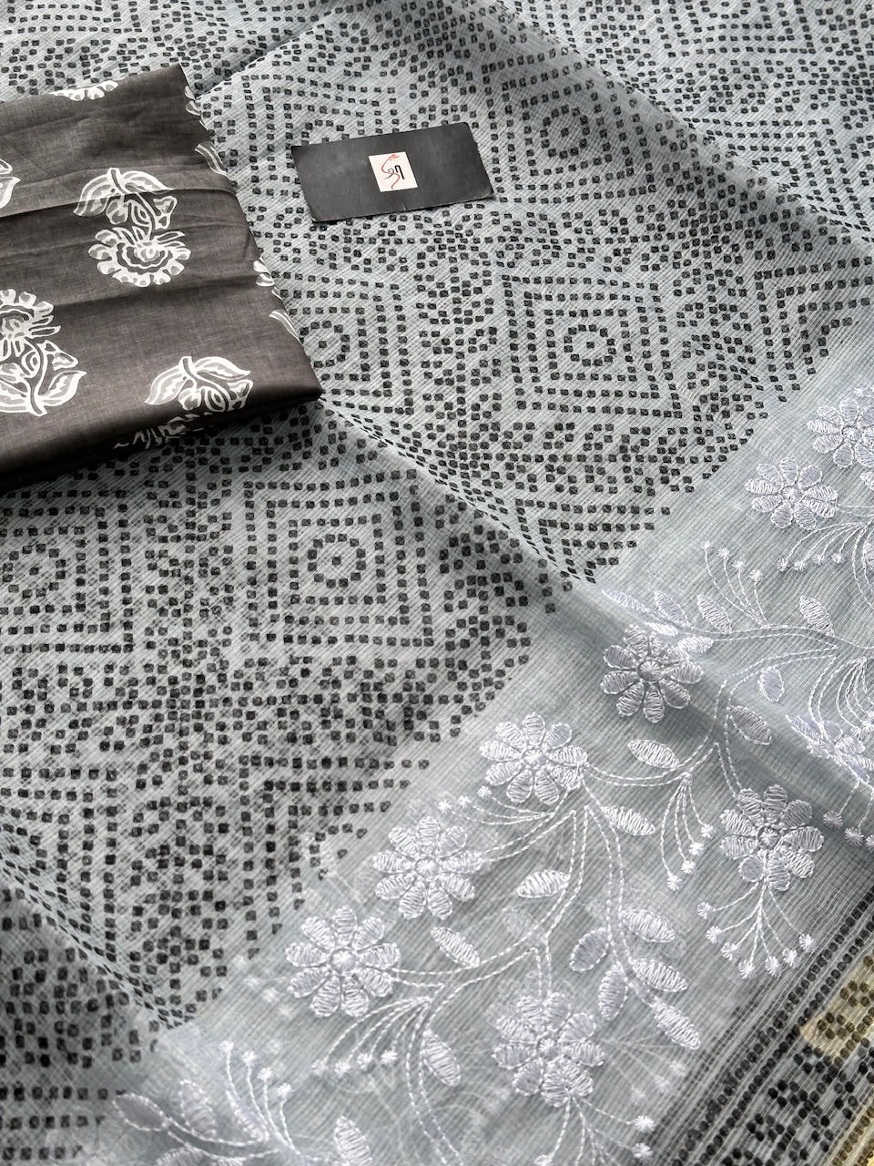 Embroidered HandBlock Printed Kota Cotton Doria Saree