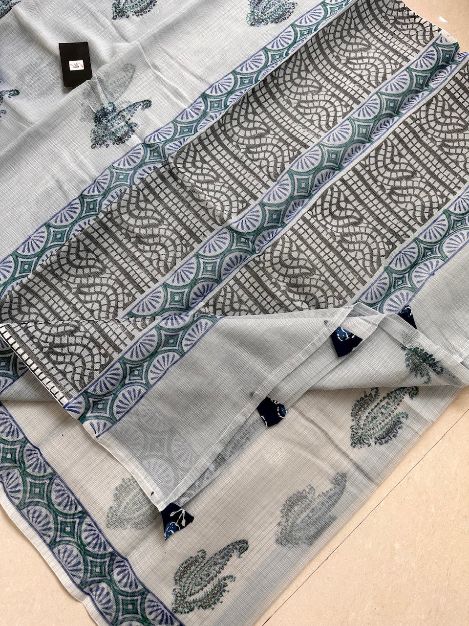 HandBlock Printed Kota Cotton Doria Saree