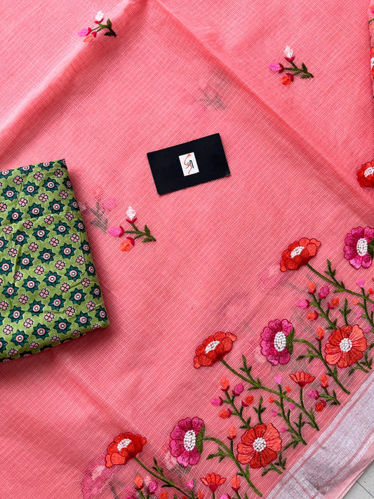 Embroidered Kota Cotton Doria Saree