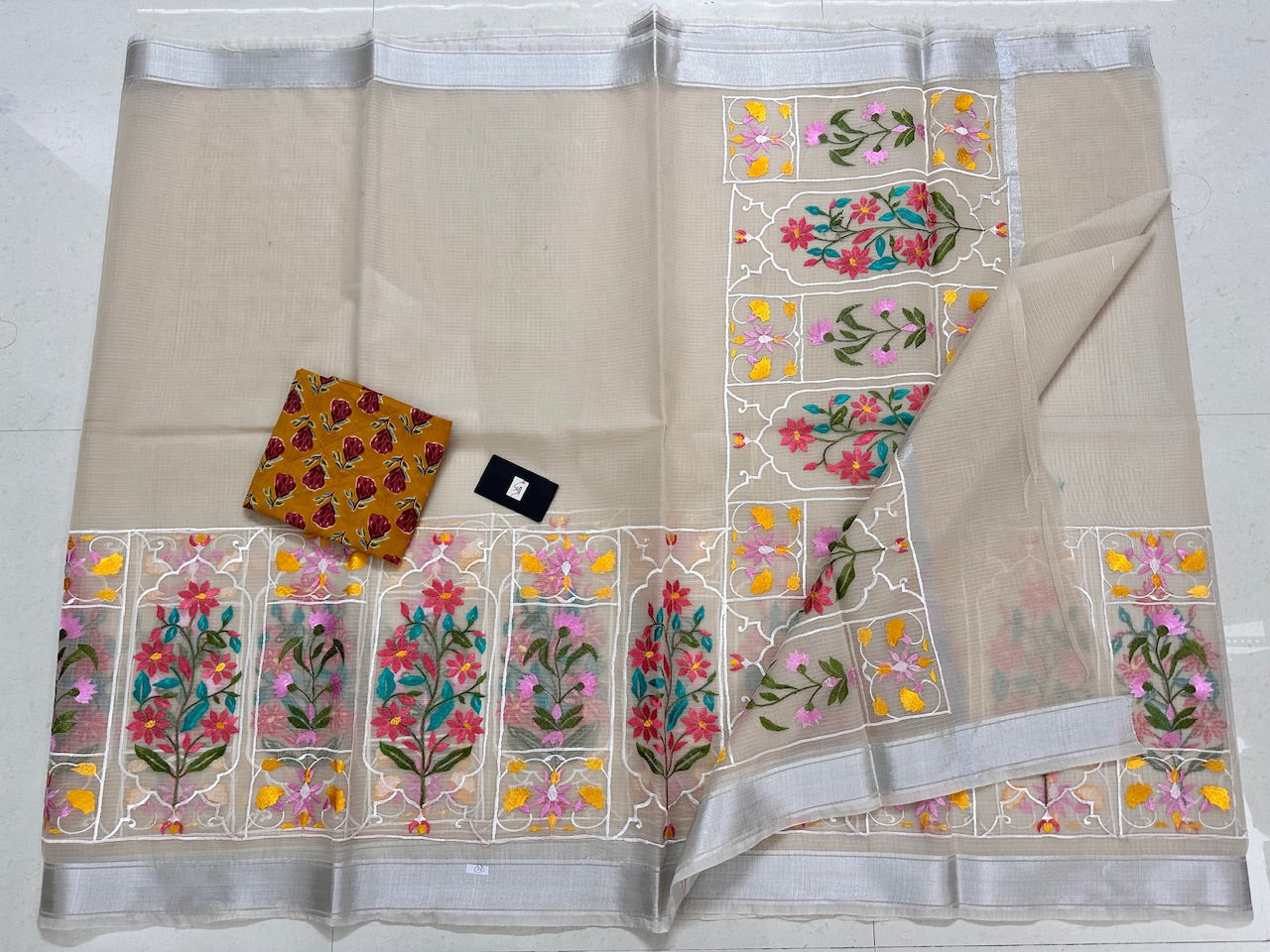 Embroidered Kota Cotton Doria Saree