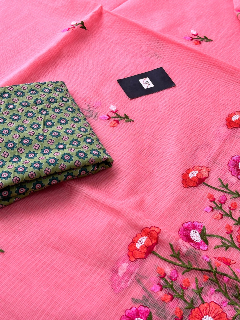 Embroidered Kota Cotton Doria Saree