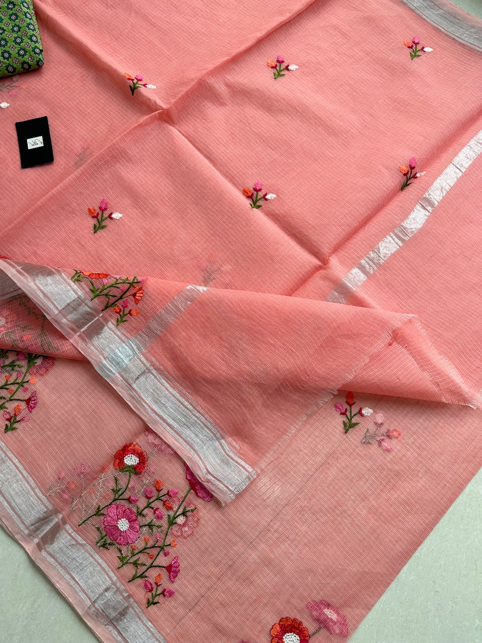 Embroidered Kota Cotton Doria Saree