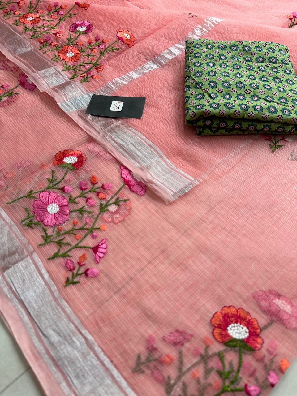 Embroidered Kota Cotton Doria Saree