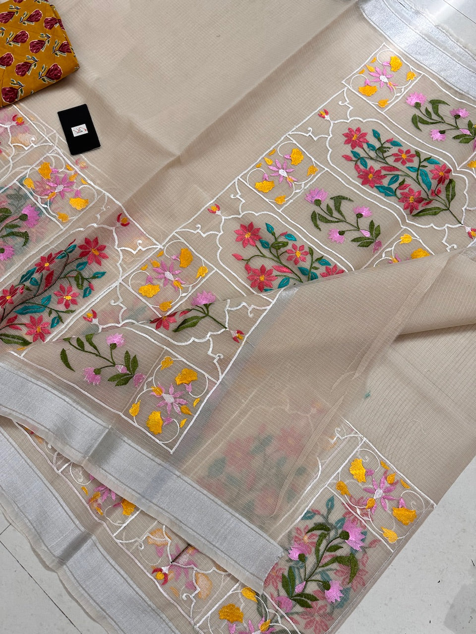 Embroidered Kota Cotton Doria Saree