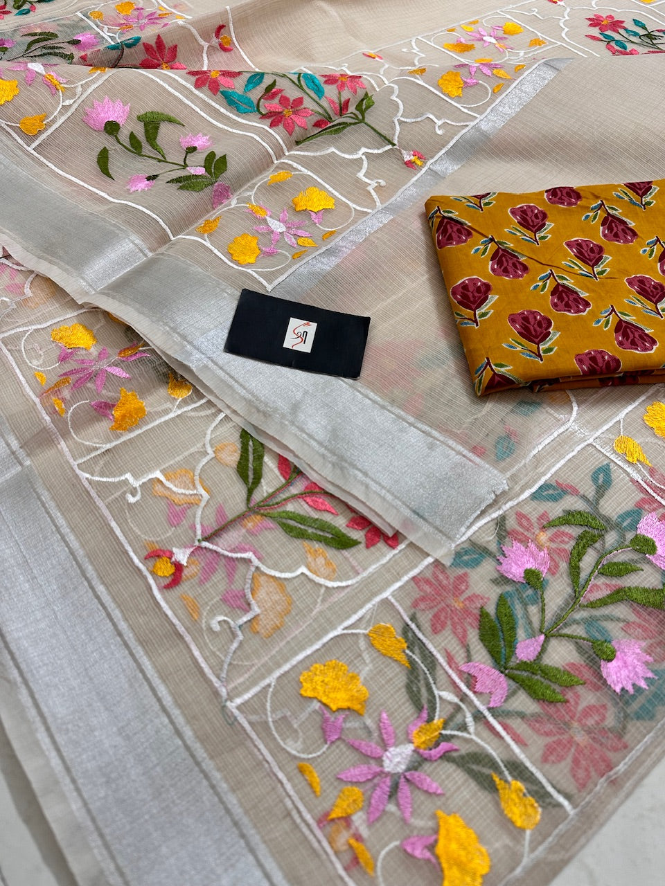 Embroidered Kota Cotton Doria Saree